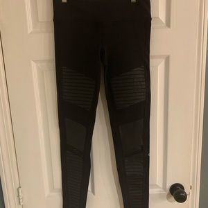 ALO YOGA Black High Waisted Moto Ribbed Leggings Full Length